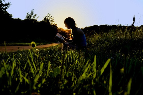 Moment de lecture dans l'herbe